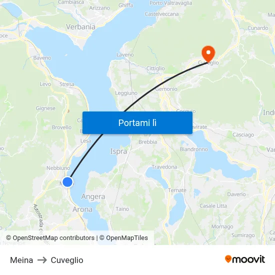Meina to Cuveglio map