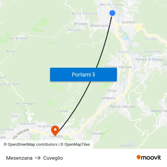 Mesenzana to Cuveglio map