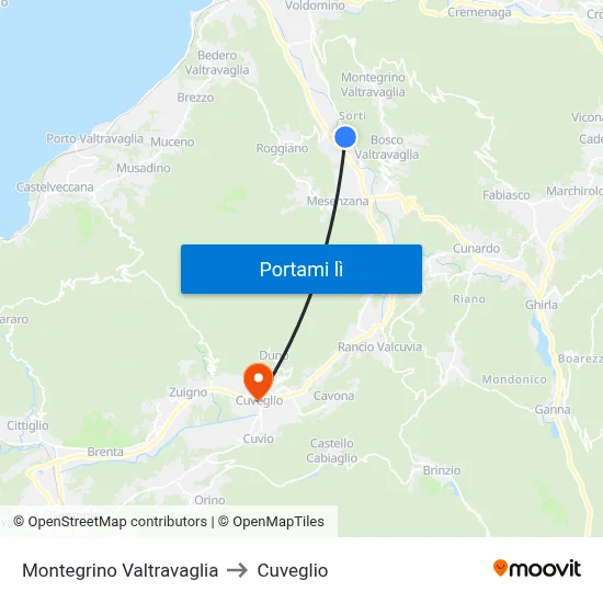 Montegrino Valtravaglia to Cuveglio map