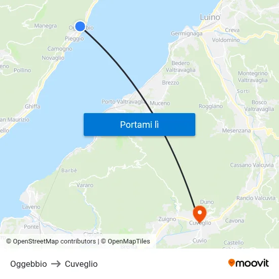 Oggebbio to Cuveglio map