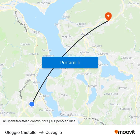 Oleggio Castello to Cuveglio map