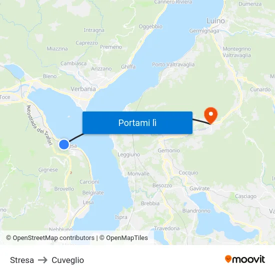Stresa to Cuveglio map