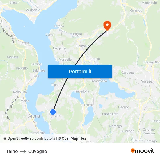 Taino to Cuveglio map