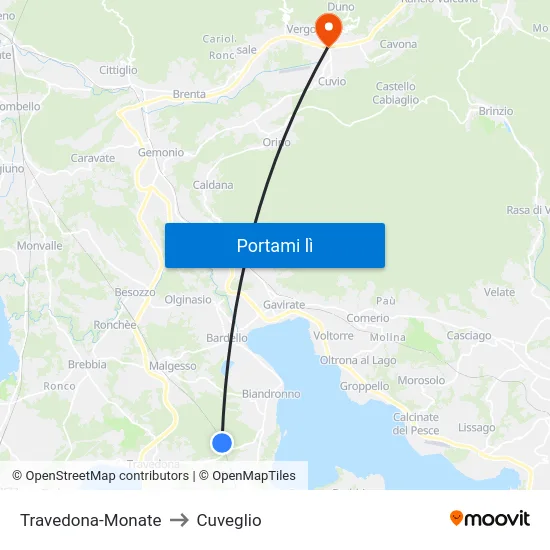 Travedona-Monate to Cuveglio map