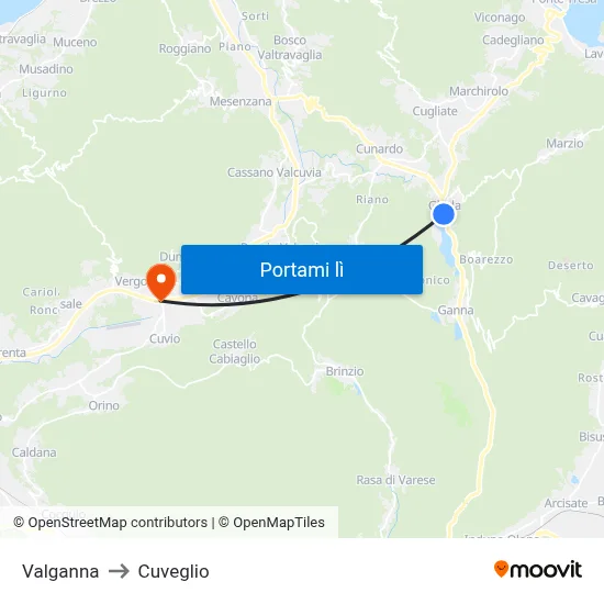 Valganna to Cuveglio map