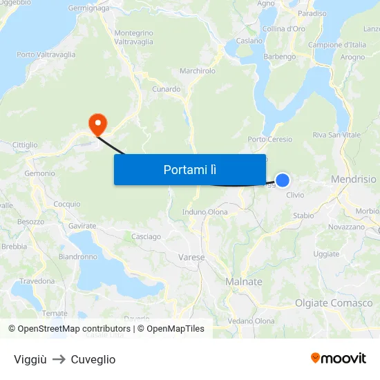 Viggiù to Cuveglio map