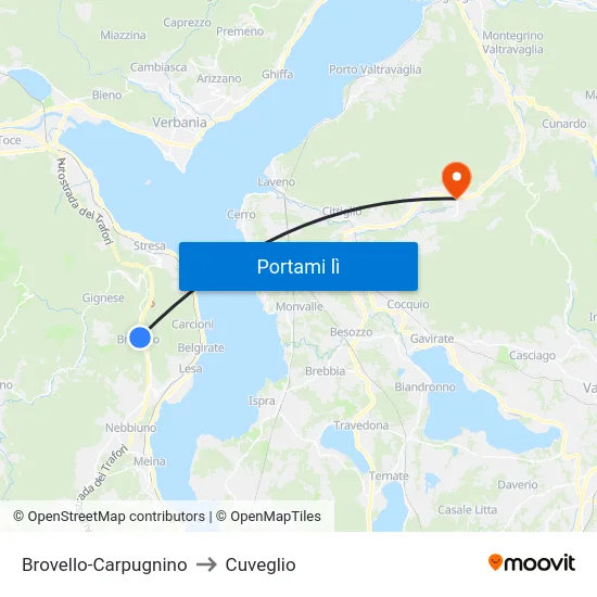 Brovello-Carpugnino to Cuveglio map