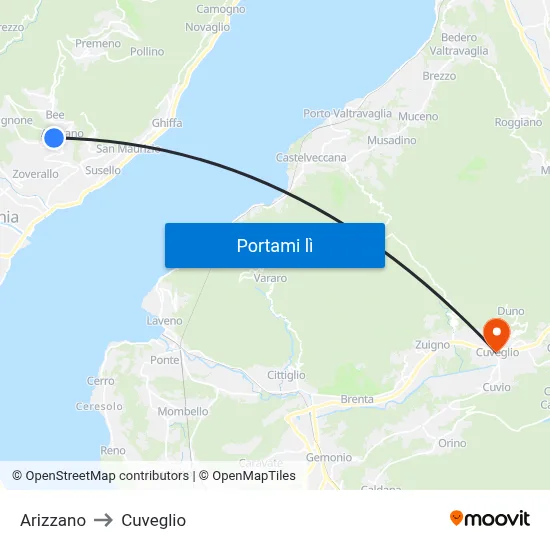 Arizzano to Cuveglio map