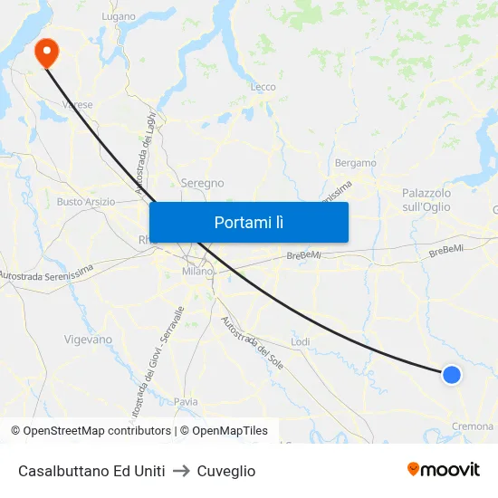 Casalbuttano Ed Uniti to Cuveglio map