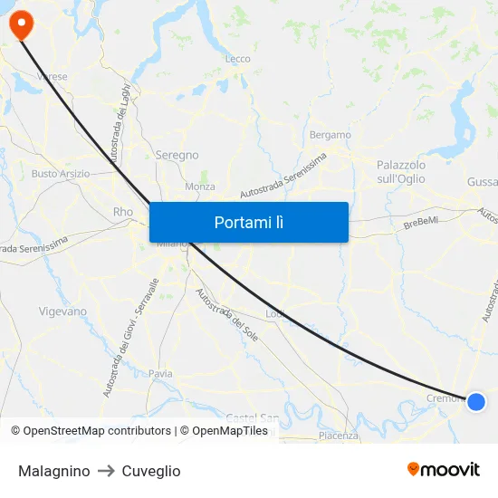 Malagnino to Cuveglio map