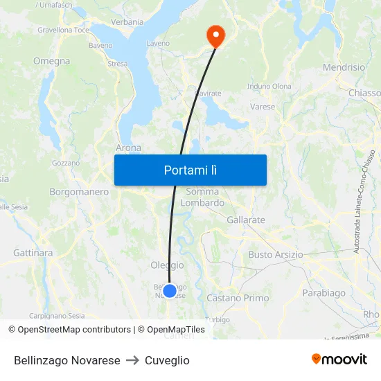 Bellinzago Novarese to Cuveglio map