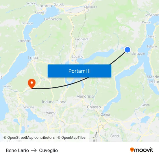 Bene Lario to Cuveglio map