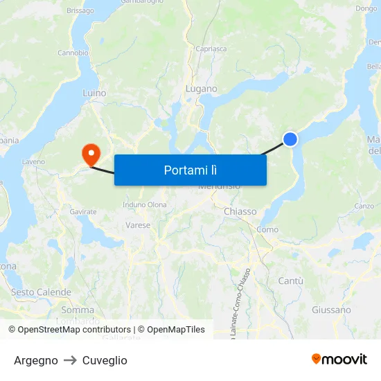 Argegno to Cuveglio map