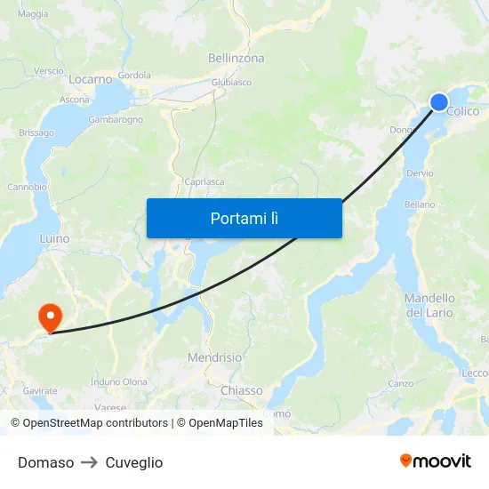Domaso to Cuveglio map