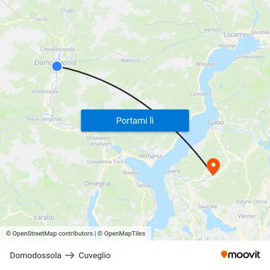 Domodossola to Cuveglio map