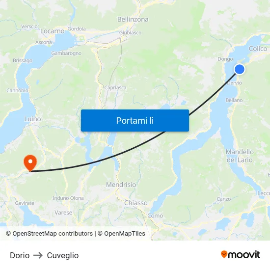Dorio to Cuveglio map