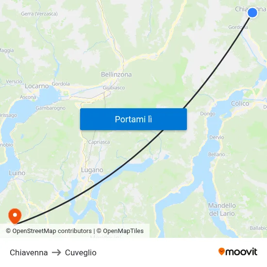 Chiavenna to Cuveglio map