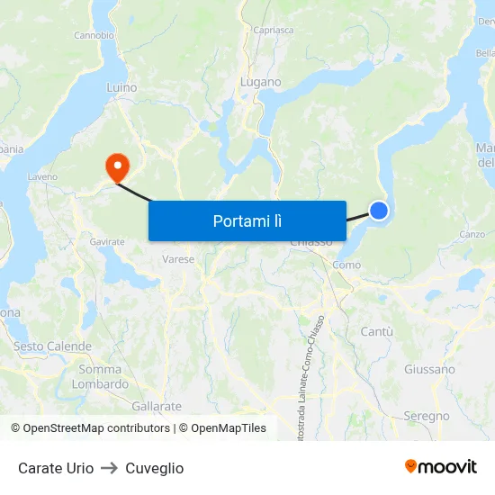Carate Urio to Cuveglio map