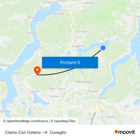 Claino Con Osteno to Cuveglio map