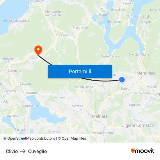 Clivio to Cuveglio map