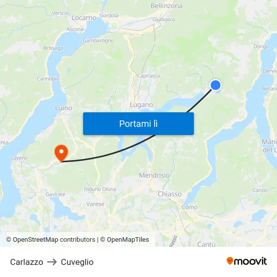 Carlazzo to Cuveglio map