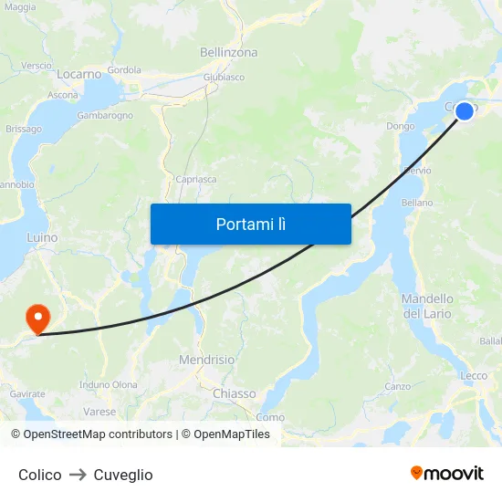 Colico to Cuveglio map