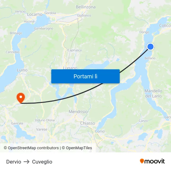 Dervio to Cuveglio map