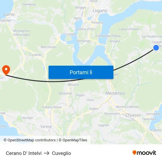 Cerano D' Intelvi to Cuveglio map