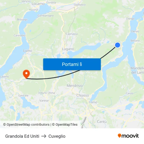 Grandola Ed Uniti to Cuveglio map