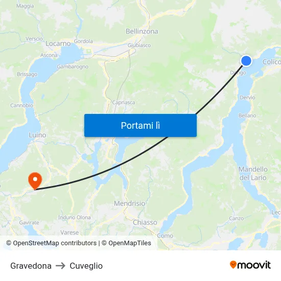 Gravedona to Cuveglio map