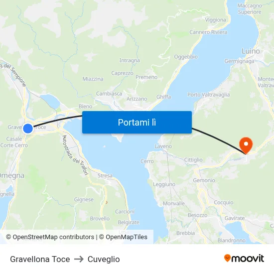 Gravellona Toce to Cuveglio map