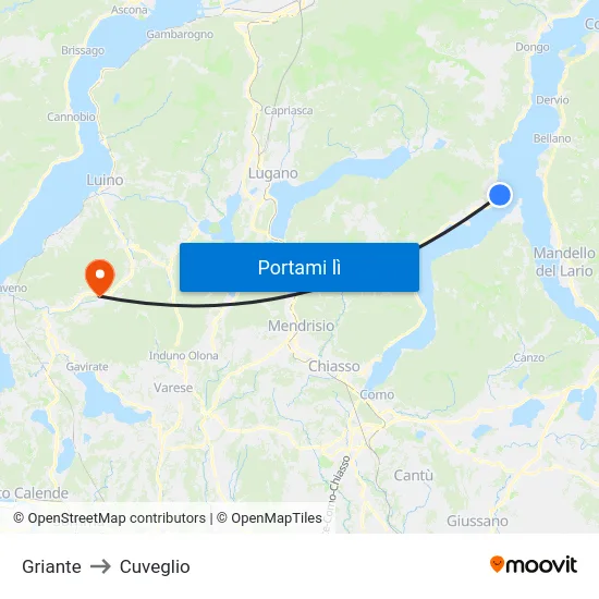 Griante to Cuveglio map