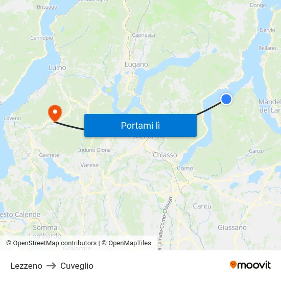 Lezzeno to Cuveglio map