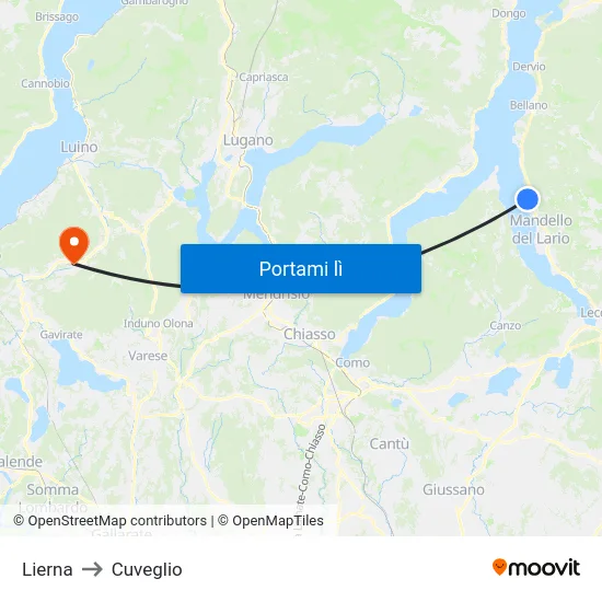 Lierna to Cuveglio map