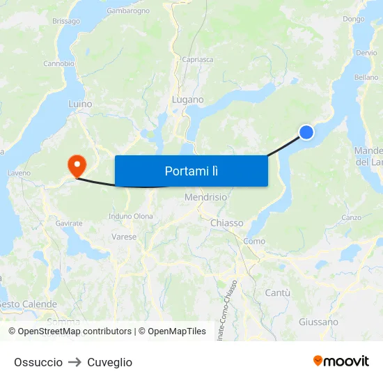 Ossuccio to Cuveglio map