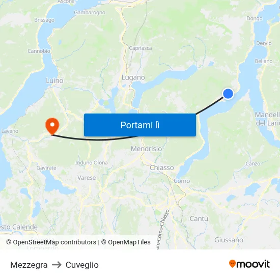 Mezzegra to Cuveglio map