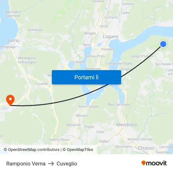 Ramponio Verna to Cuveglio map