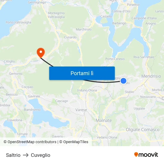 Saltrio to Cuveglio map