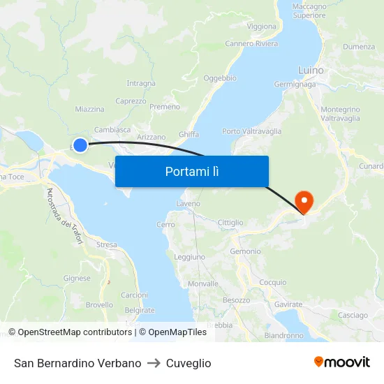 San Bernardino Verbano to Cuveglio map