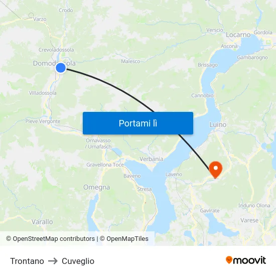 Trontano to Cuveglio map