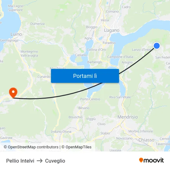 Pellio Intelvi to Cuveglio map