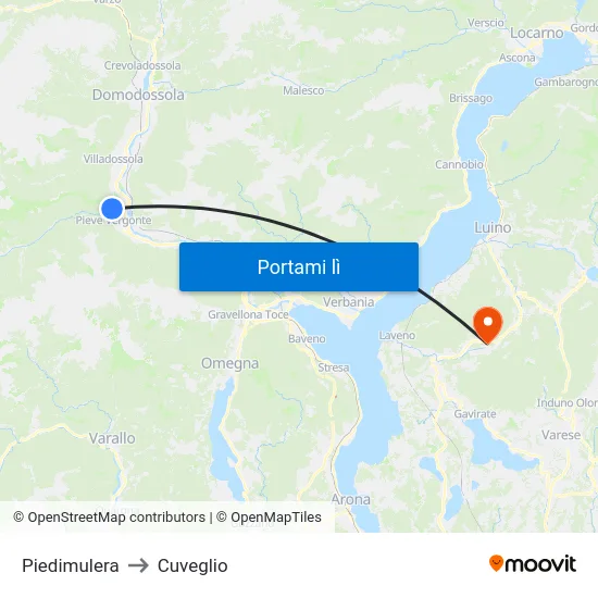 Piedimulera to Cuveglio map