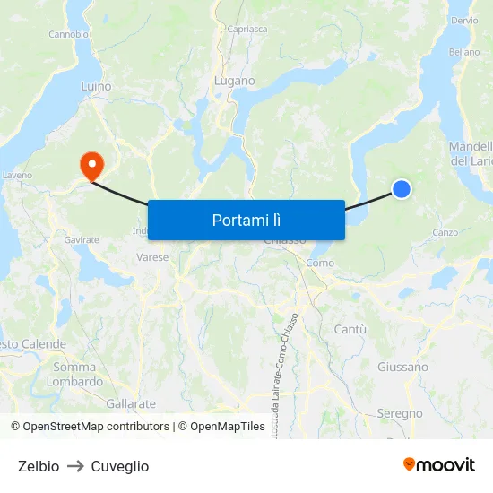 Zelbio to Cuveglio map
