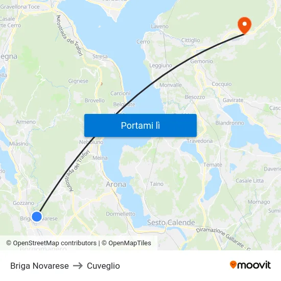 Briga Novarese to Cuveglio map