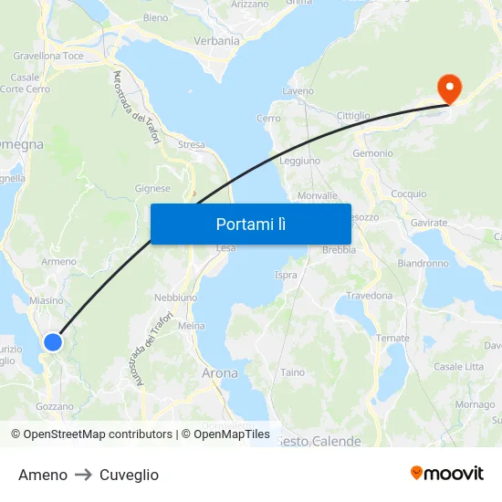 Ameno to Cuveglio map