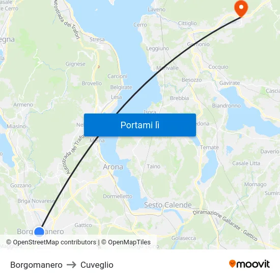 Borgomanero to Cuveglio map