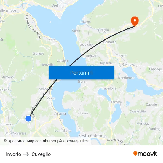 Invorio to Cuveglio map