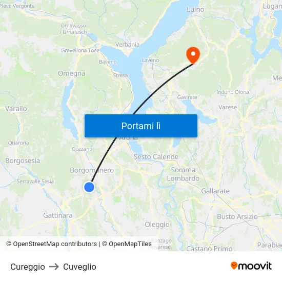 Cureggio to Cuveglio map