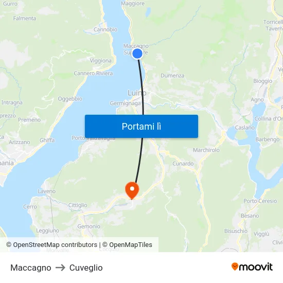 Maccagno to Cuveglio map
