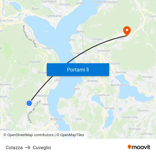 Colazza to Cuveglio map